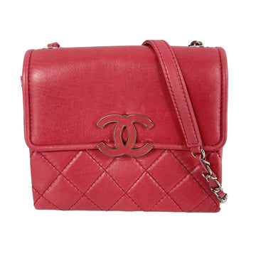 CHANEL - Mini Square New Quilted Lambskin Shoulder Crossbody - Pink / Silver