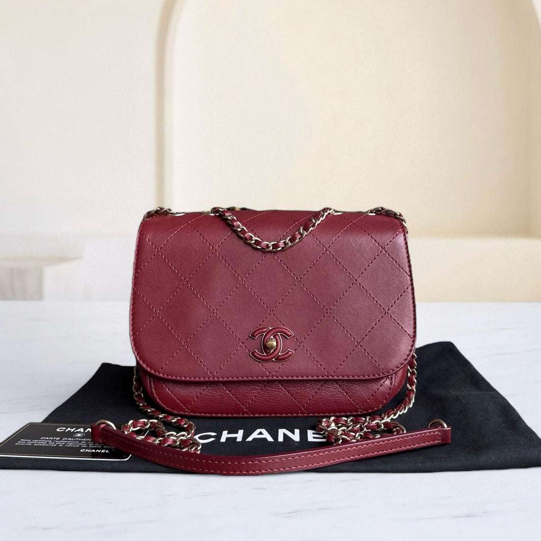Chanel Flap Bag - CalBNkin Stitched Small Flap Burgundy Gold Hardware Series 28