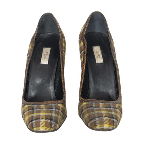 Prada  Plaid Canvas Pumps