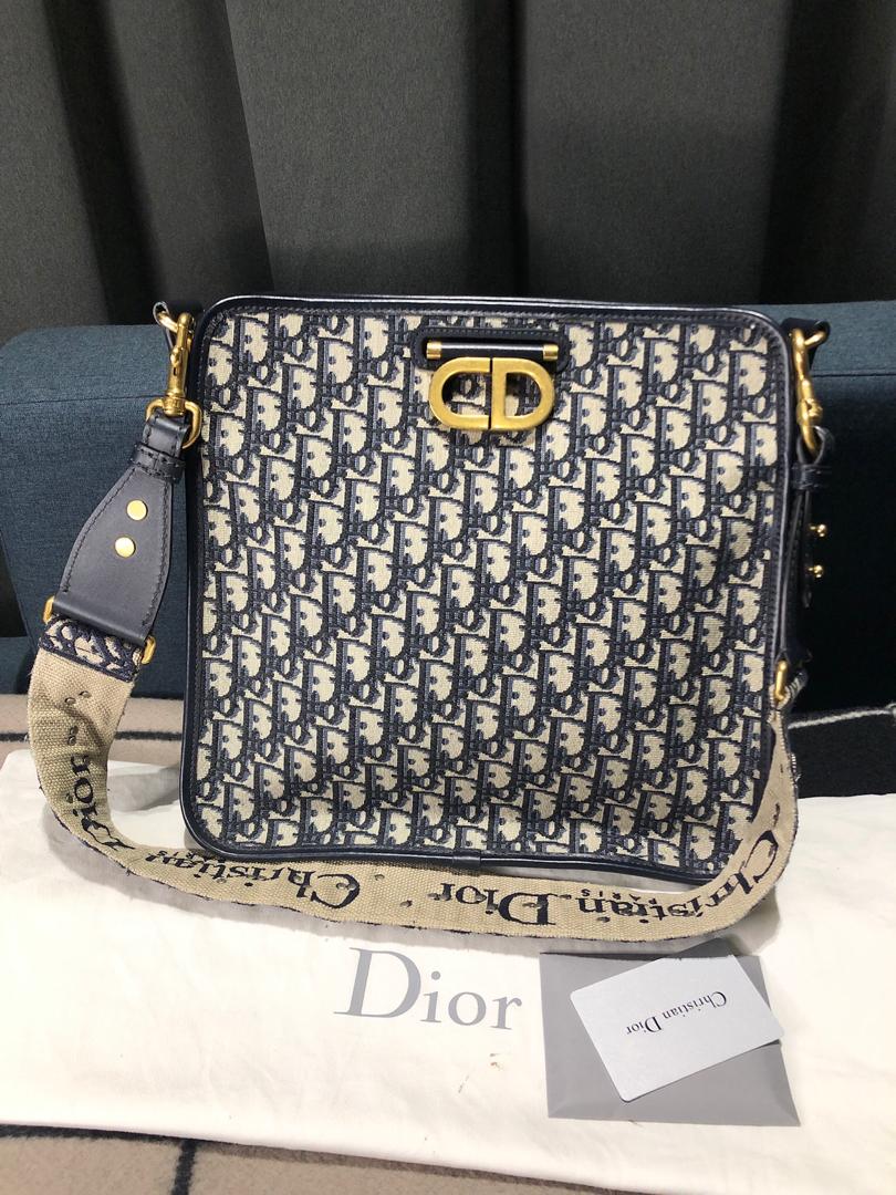 Dark Blue Oblique Jacquard Canvas Crossbody Bag