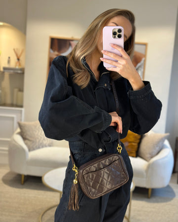 Chanel  Chocolate Brown Small Camera Bag in Caviar Leather with Gold Hardware