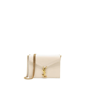 Saint Laurent/YSL Cassandra Chain Wallet CalBNkin White GHW