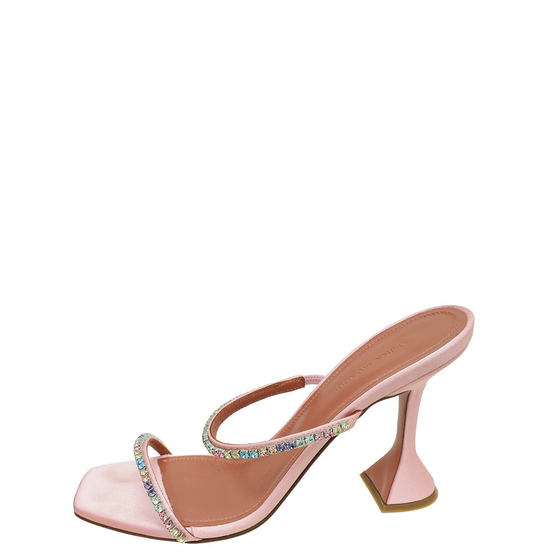 Amina Muaddi Light Rose Satin Gilda Crystal Embellished Mules 38.5