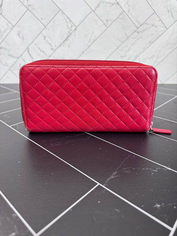 Chanel Red Lambskin Quilted Zippy Wallet