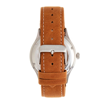 Heritor Automatic Antoine Semi-Skeleton Leather-Band Watch - Silver/Umber