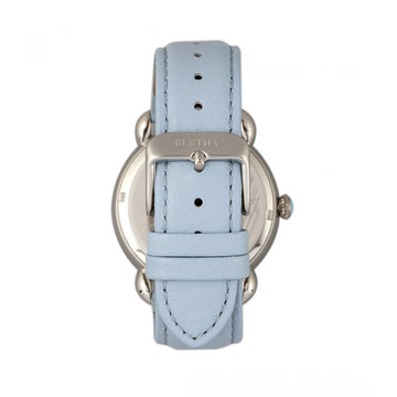 Bertha Estella MOP Leather-Band Ladies Watch - Silver/Powder Blue