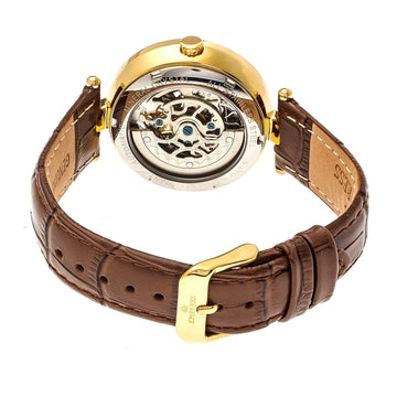 Empress Stella Automatic Semi-Skeleton MOP Leather-Band Watch - Brown/White