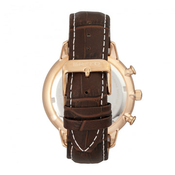 Breed Holden Chronograph Leather-Band Watch w/ Date - Rose Gold/Brown
