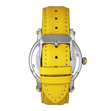 Bertha Morgan MOP Leather-Band Ladies Watch - Silver/Yellow