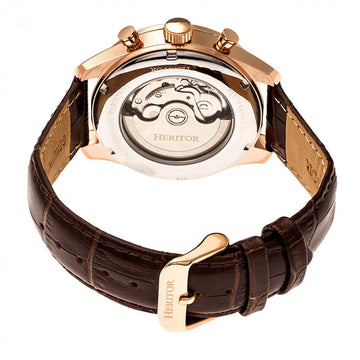 Heritor Automatic Benedict Leather-Band Watch w/ Day/Date - Rose Gold/Silver