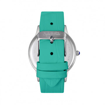 Sophie & Freda Sonoma Leather-Band Watch w/Swarovski Crystals - Silver/Teal