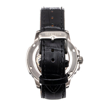 Heritor Automatic Theo Semi-Skeleton Leather-Band Watch - Black