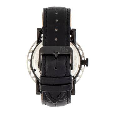 Reign Stavros Automatic Skeleton Leather-Band Watch - Silver/Charcoal