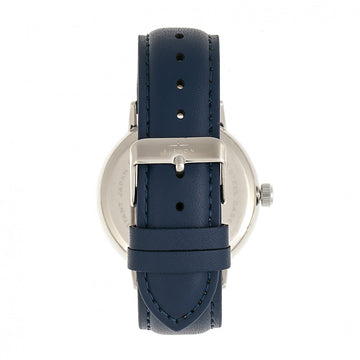 Elevon Vin Leather-Band Watch w/Date - Silver/Blue