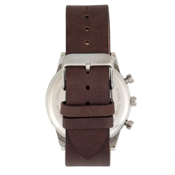 Breed Andreas Leather-Band Watch w/ Date - Silver/Dark Brown