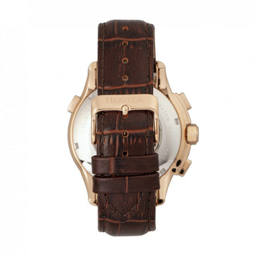 Heritor Automatic Hudson Semi-Skeleton Leather-Band Watch w/Day/Date - Brown/Rose Gold