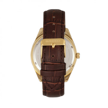 Breed Louis Leather-Band Watch w/Date - Gold/Silver
