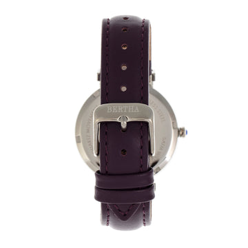 Bertha Emily Mother-Of-Pearl Leather-Band Watch - Silver/Purple