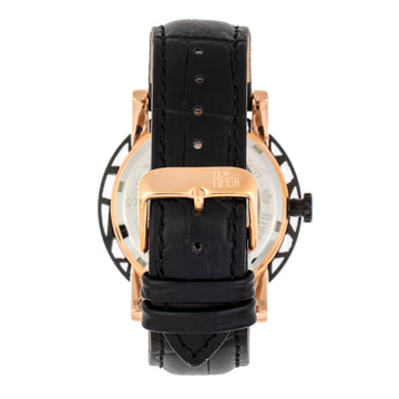 Reign Stavros Automatic Skeleton Leather-Band Watch - Rose Gold/Black
