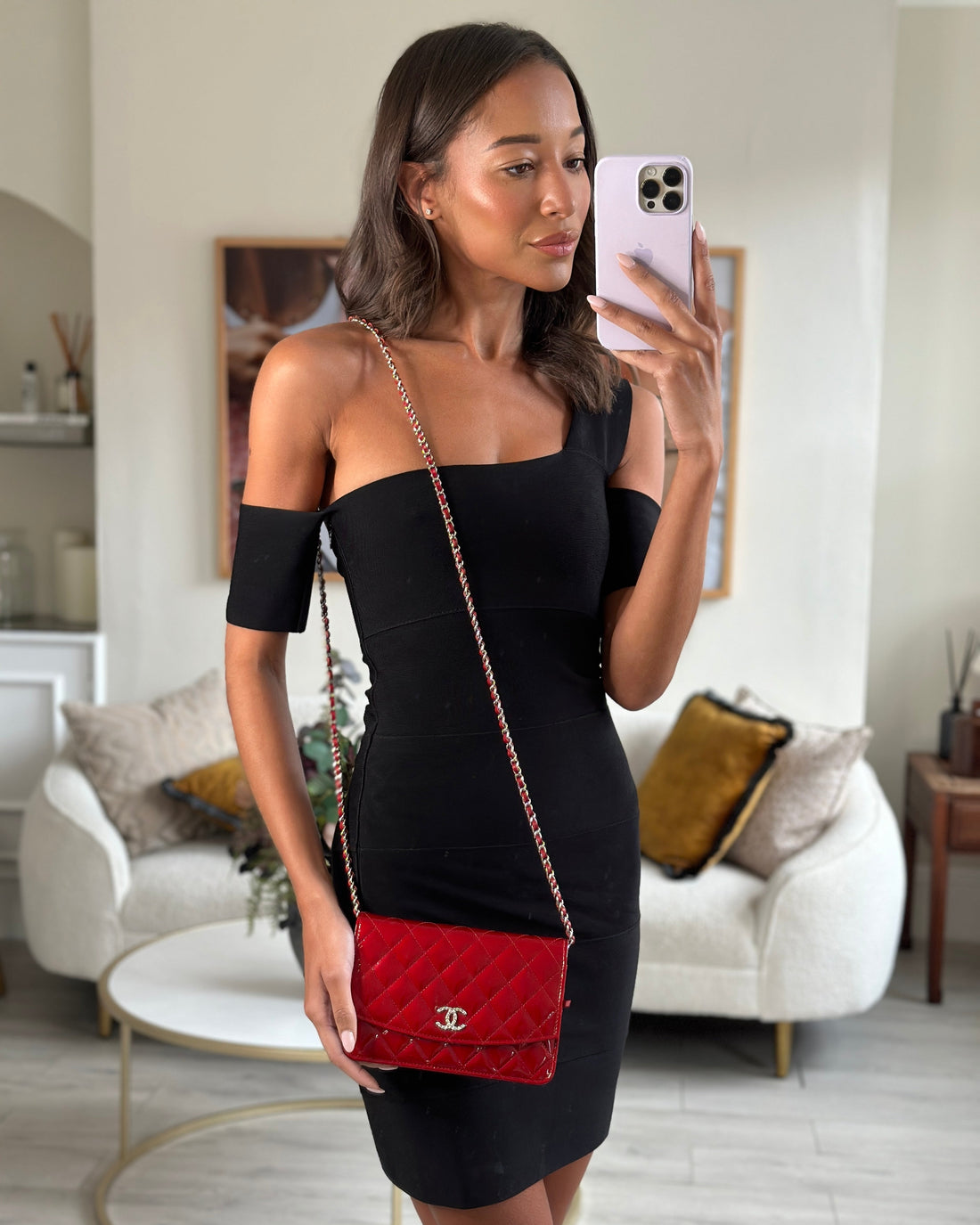 Pearl Street Bags Chanel Red Metallic Wallet on Chain Bag in Patent Leather with Silver Hardware