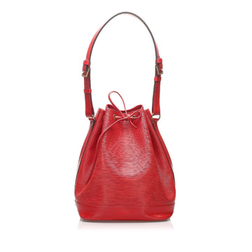 Louis-Vuitton Red Epi Leather Noe Bucket Bag with Adjustable Shoulder Strap