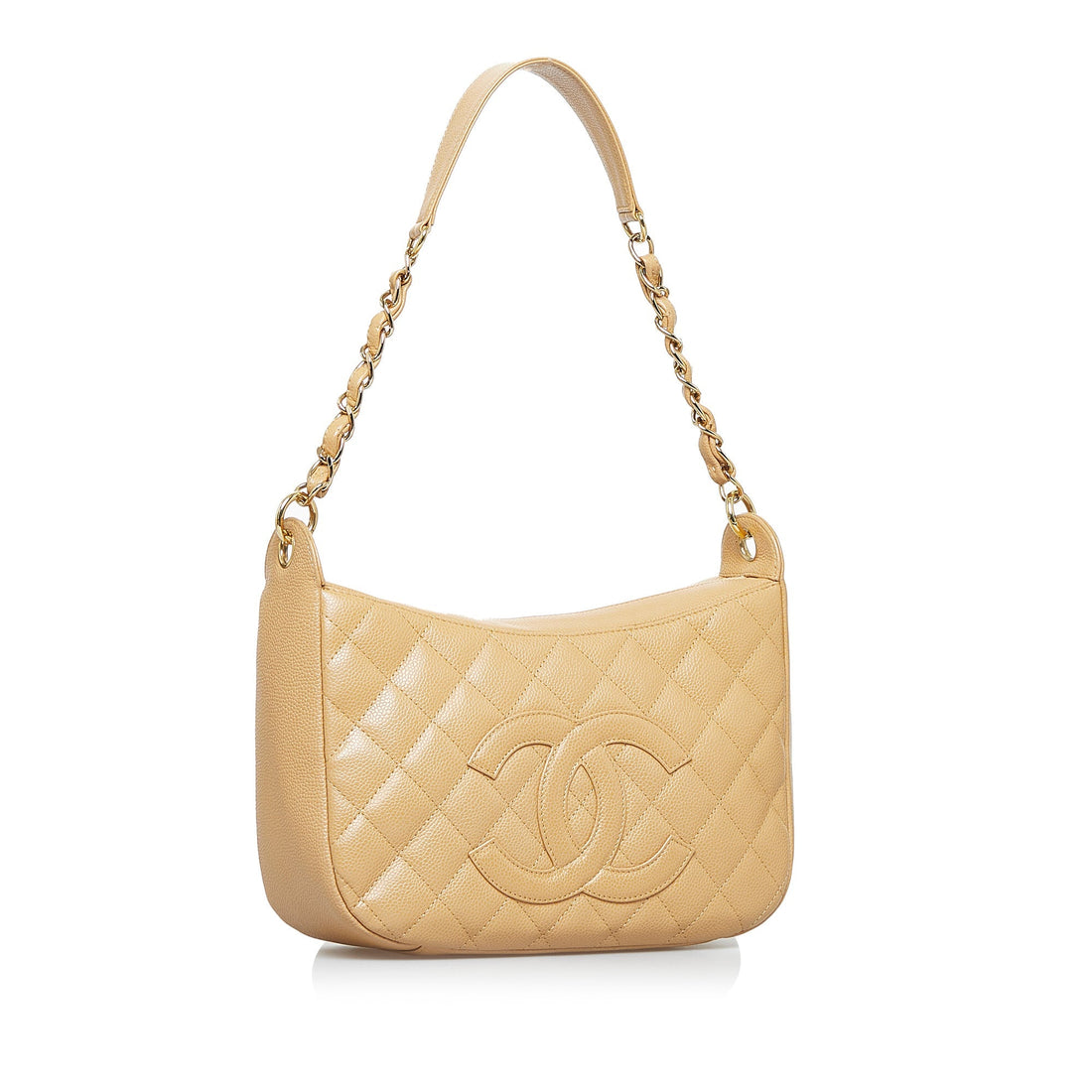 Chanel CC Timeless Shoulder Bag Large Beige Caviar Gold
