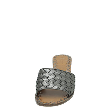 Bottega Veneta Metallic Grey Intrecciato Slide Mules 36