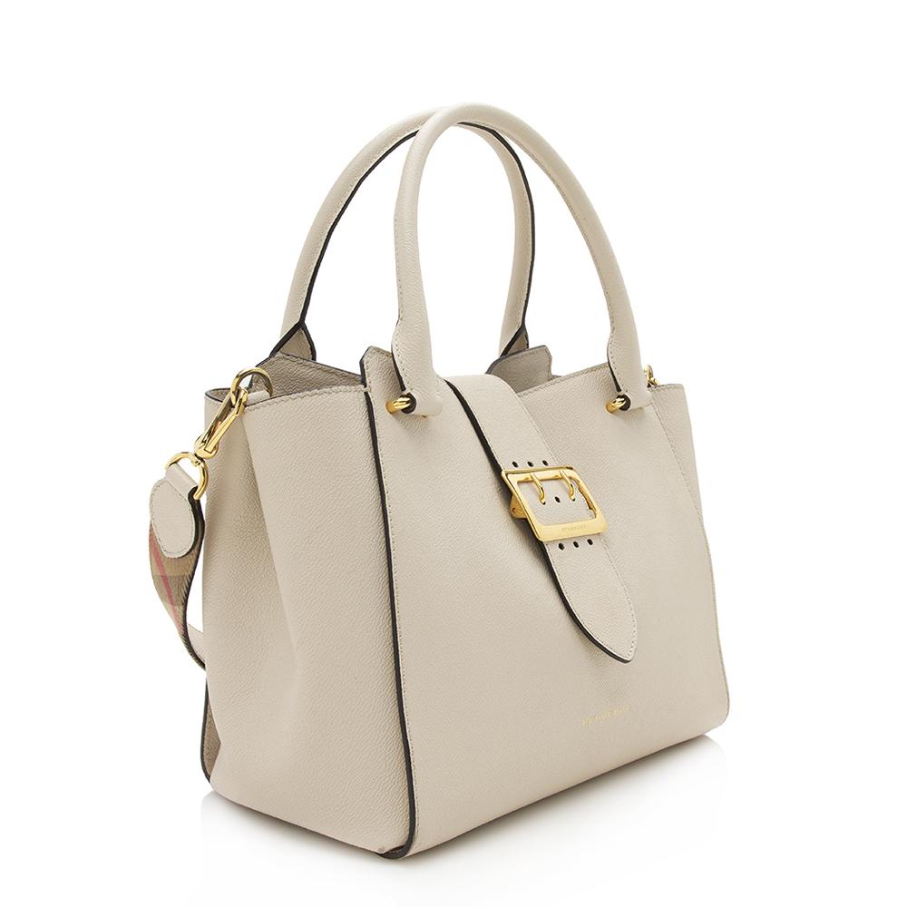 Burberry Soft Grain CalBNkin Medium Buckle Tote (SHF-12422)