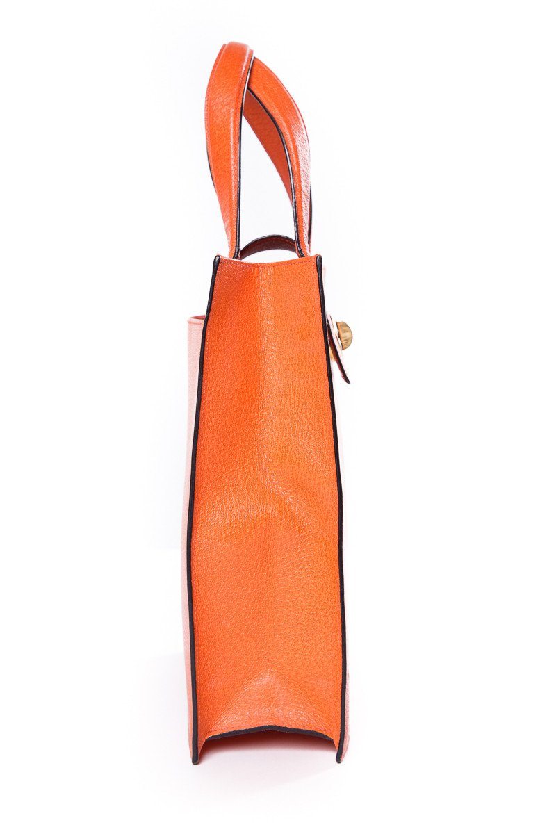 Bvlgari Orange Pebbled Leather Tote Bag