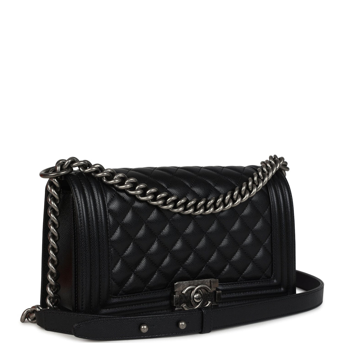 Chanel Medium Boy Bag Black Caviar Aged Ruthenium Hardware