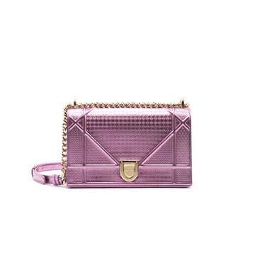 CHRISTIAN Top quality Dior Metallic Calfskin Micro-Cannage Top quality Diorama Medium Flap Bag Pink
