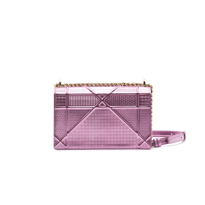 CHRISTIAN Top quality Dior Metallic Calfskin Micro-Cannage Top quality Diorama Medium Flap Bag Pink