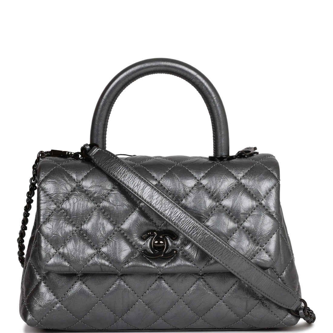 Top Quality Chanel Small Coco Handle Flap Bag So Black Calfskin Black Hardware