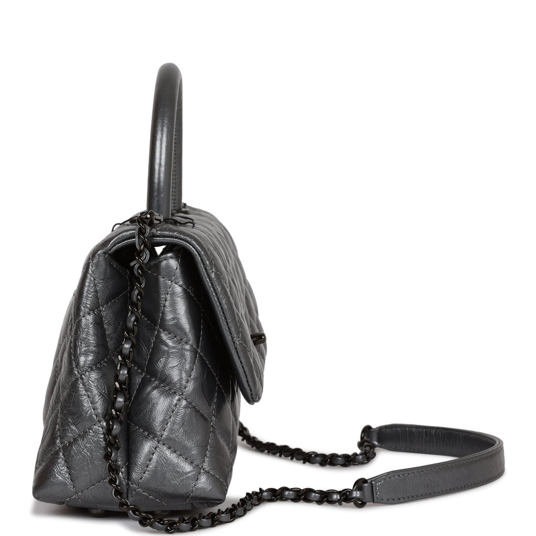 Chanel Small Coco Handle Flap Bag So Black Leather Black Hardware