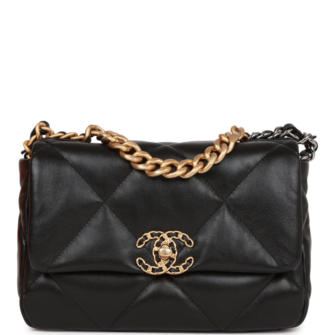 Top Quality Chanel Medium 19 Flap Bag Black Lambskin Mixed Hardware