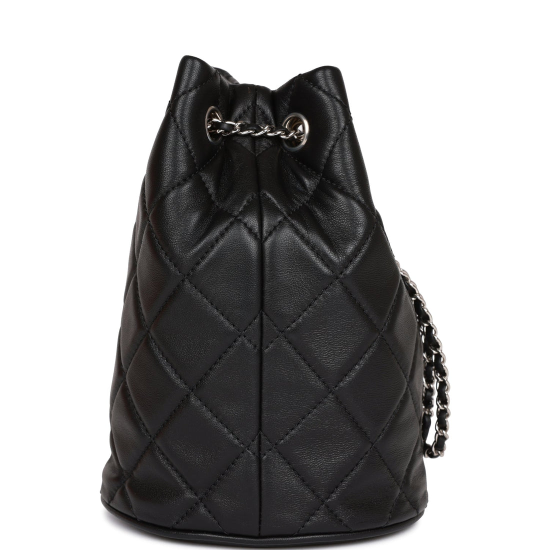 Chanel Mini Bucket Bag Black Leather Silver Hardware