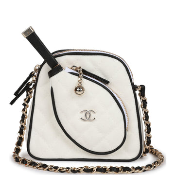 Top Quality Chanel "Monte-Carlo" Mini Crossbody Tennis Bag White Canvas  Gold Hardware
