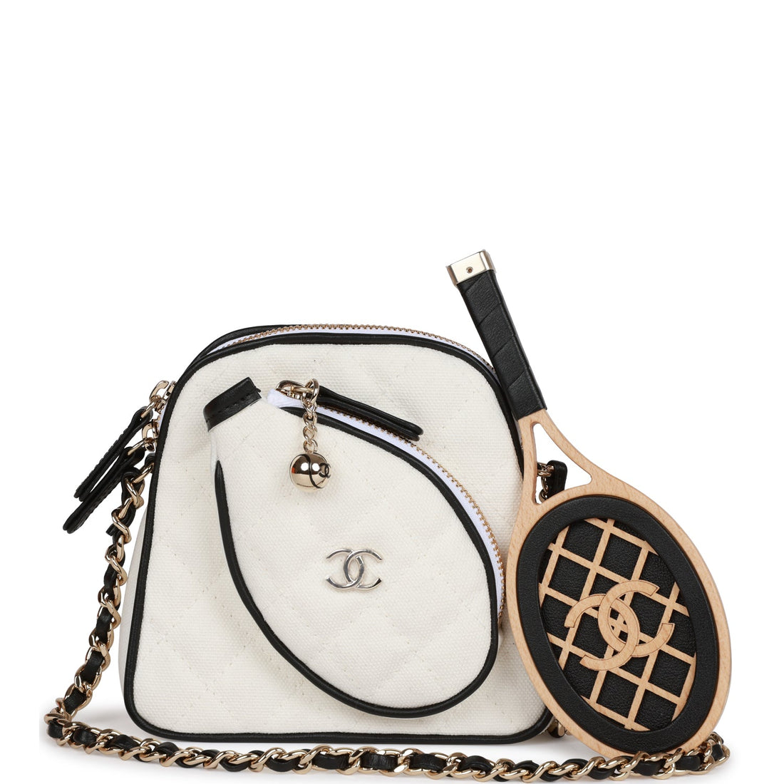 Top Quality Chanel "Monte-Carlo" Mini Crossbody Tennis Bag White Canvas  Gold Hardware