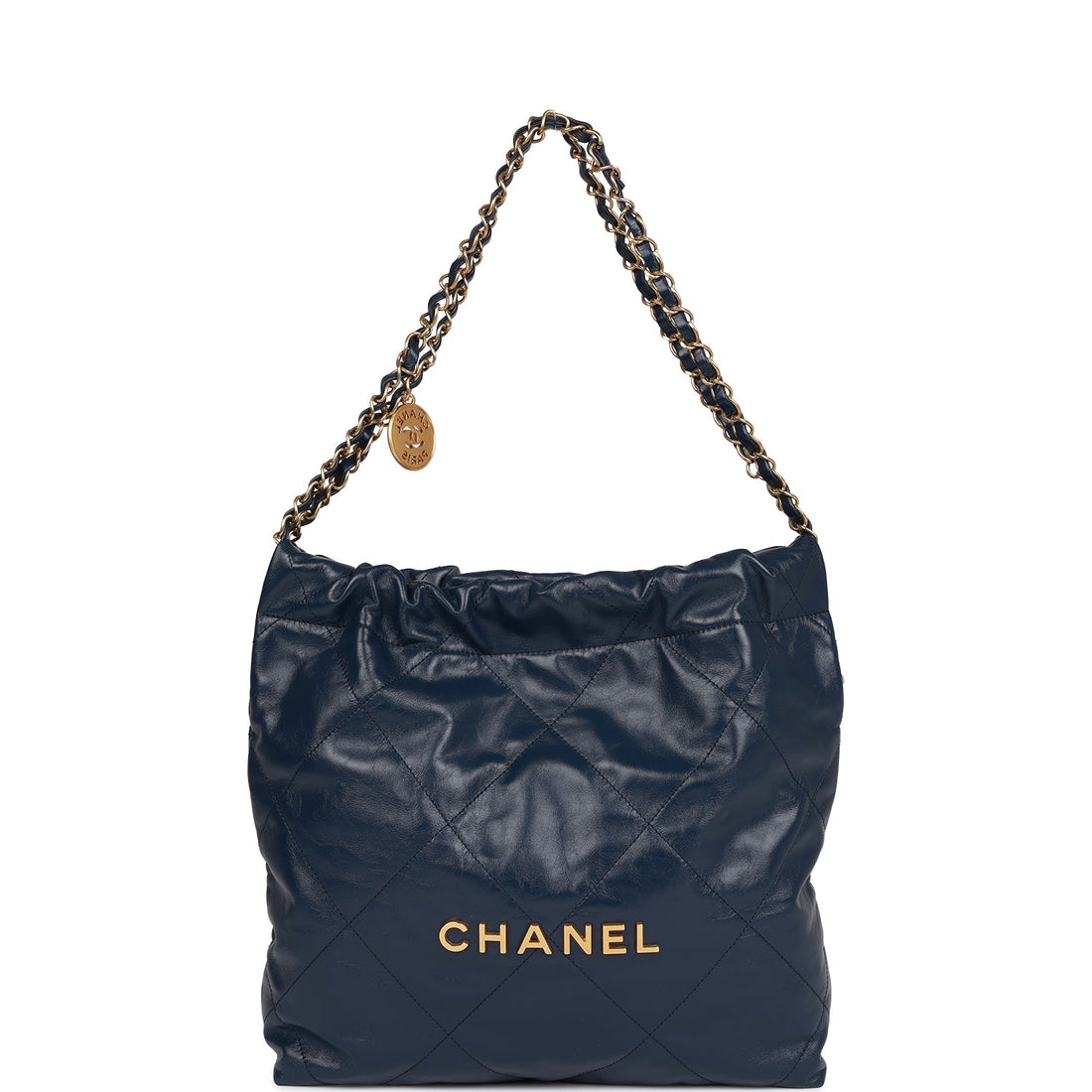 Top Quality Chanel Large 22 Bag Navy Lambskin Antique Gold Hardware