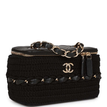 Chanel Small Vanity Case Black Crochet and Lambskin Light Gold Hardware