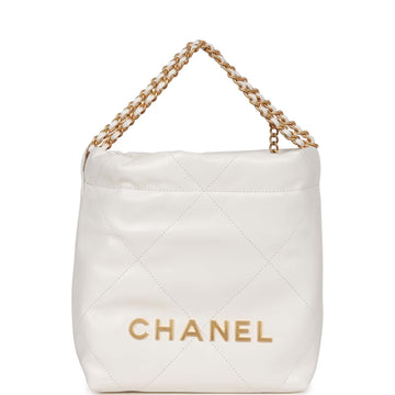 Chanel Mini 22 Bag White CalBNkin Antique Gold Hardware