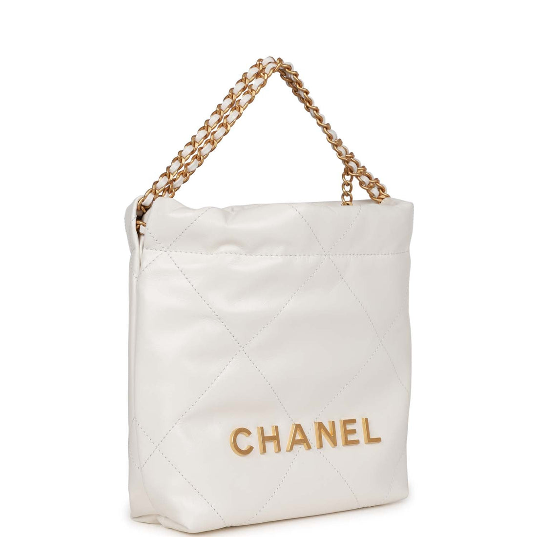 Chanel Mini 22 Bag White CalBNkin Antique Gold Hardware