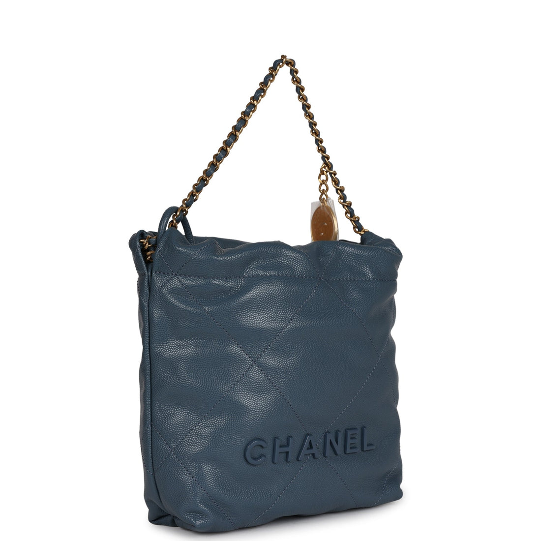 Chanel Mini 22 Bag Blue Pebbled CalBNkin Gold Hardware