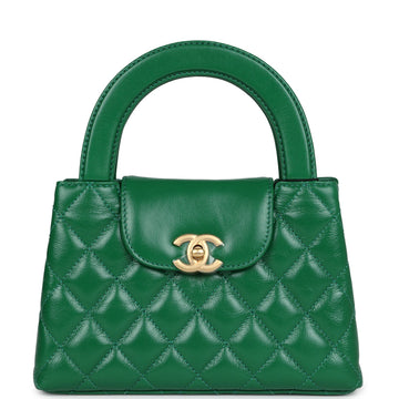 Chanel Small Kelly Shopper Dark Green Shiny Aged CalBNkin Brushed Gold Hardware