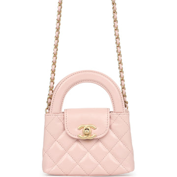 Chanel Nano Kelly Shopper Pink Shiny Aged CalBNkin Brushed Gold Hardware