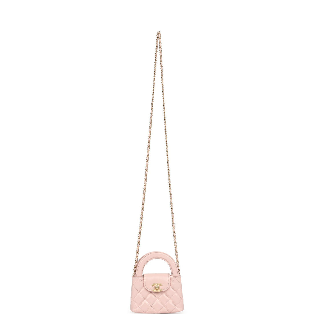 Chanel Nano Kelly Shopper Pink Shiny Aged CalBNkin Brushed Gold Hardware
