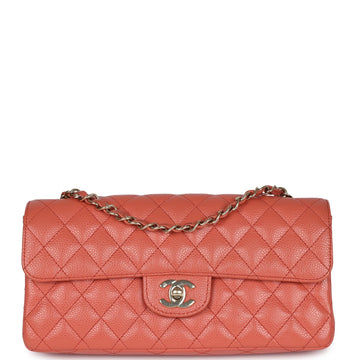 Chanel Classic East West Single Flap Coral Caviar Light Gold Hardware
