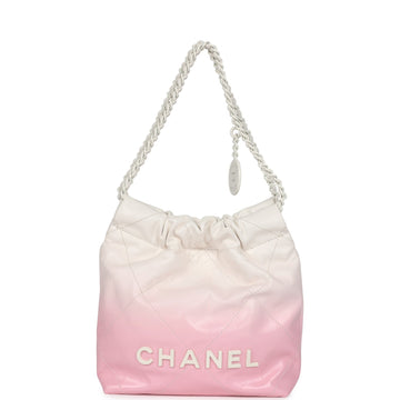 Chanel Mini 22 Bag Pink and White Ombre CalBNkin Lacquered Metal Hardware