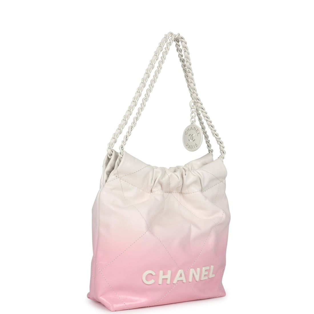 Chanel Mini 22 Bag Pink and White Ombre CalBNkin Lacquered Metal Hardware