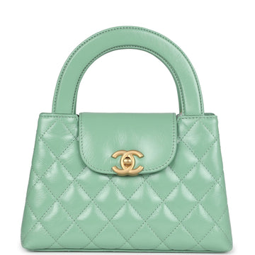 Chanel Small Kelly Shopper Light Green Shiny Aged CalBNkin Brushed Gold Hardware